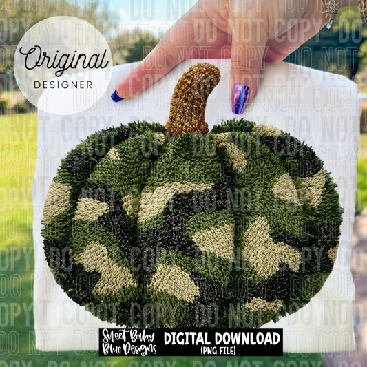 Camo pumpkin- faux yarn- 2025 - PNG file- Digital Download