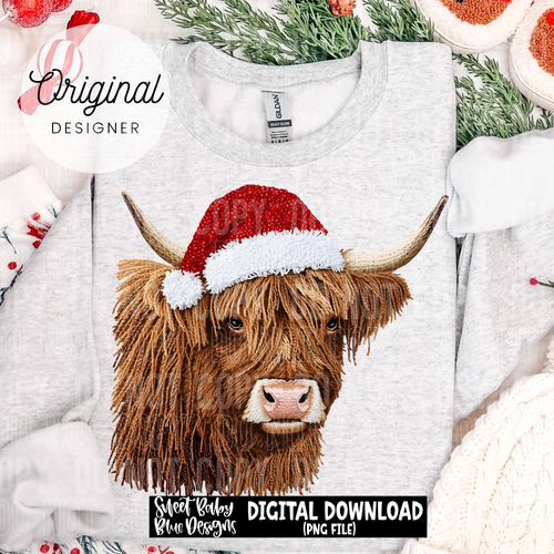 Christmas highland cow - Faux yarn - 2025 - PNG file- Digital Download