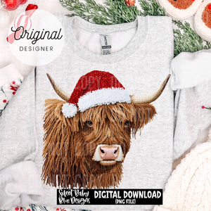 Christmas highland cow - Faux yarn - 2025 - PNG file- Digital Download