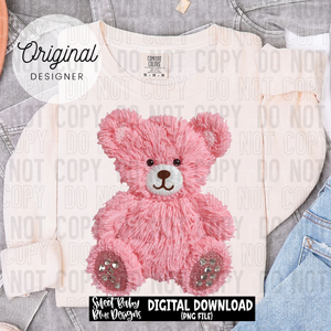 Pink bear - Faux yarn - 2025 - PNG file- Digital Download