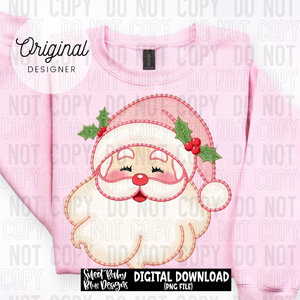 Santa pink- Faux embroidery - 2025 - PNG file- Digital Download