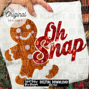 Oh snap- Gingerbread- Faux yarn sequins - 2025 - PNG file- Digital Download