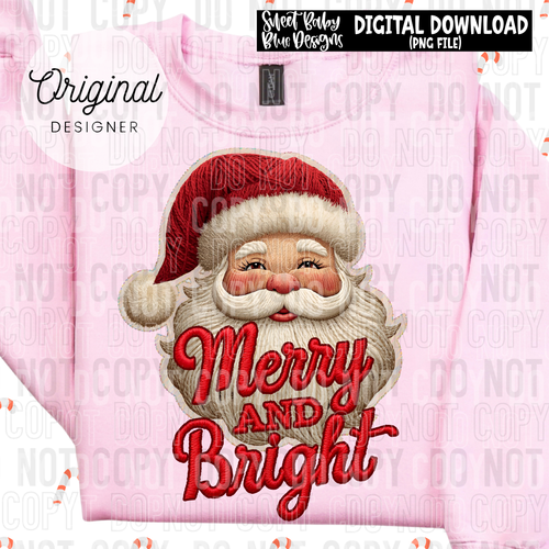 Merry- Bright- Santa- Christmas- Faux yarn- 2025 - PNG file- Digital Download