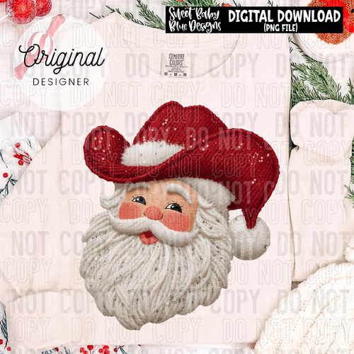 Cowboy Santa- Faux yarn - 2025 - PNG file- Digital Download
