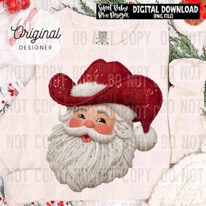 Cowboy Santa- Faux yarn - 2025 - PNG file- Digital Download
