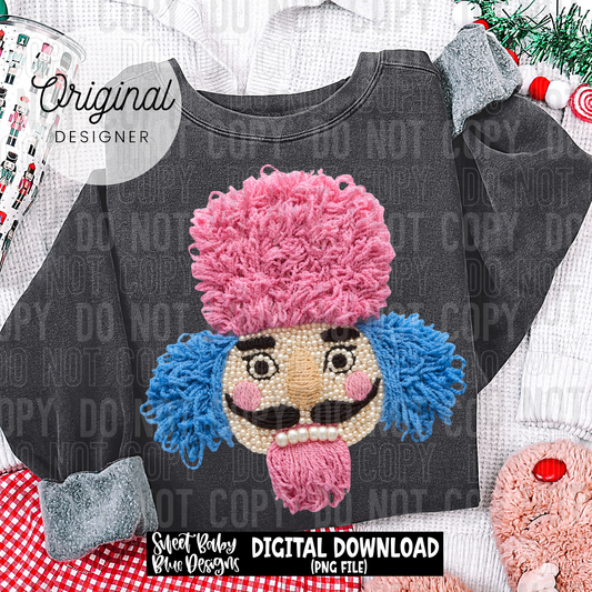Nutcracker face- Blue Pink- Faux yarn pearls - 2025 - PNG file- Digital Download
