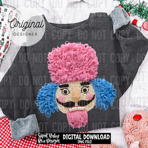 Nutcracker face- Blue Pink- Faux yarn pearls - 2025 - PNG file- Digital Download