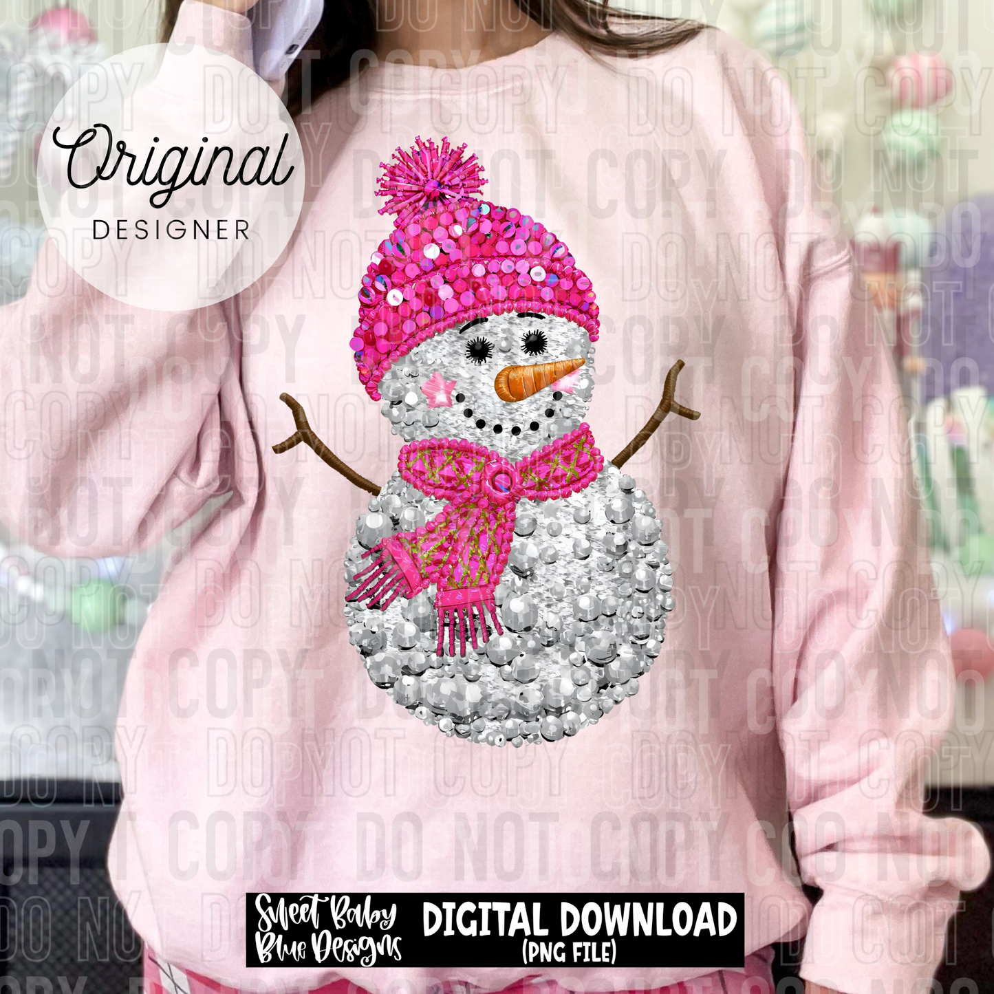 Snowman Pink- Faux diamond sequins - 2025 - PNG file- Digital Download