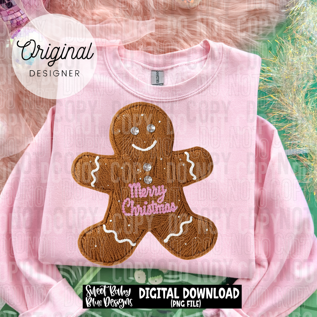 Merry Christmas Gingerbread - Faux yarn - 2025 - PNG file- Digital Download