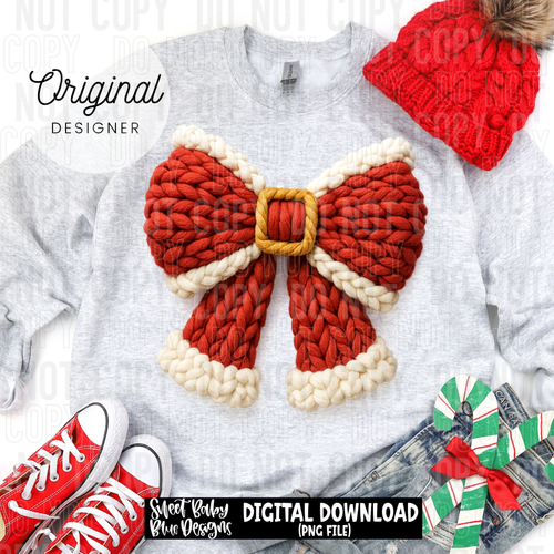 Santa Christmas bow - Faux yarn - 2025 - PNG file- Digital Download
