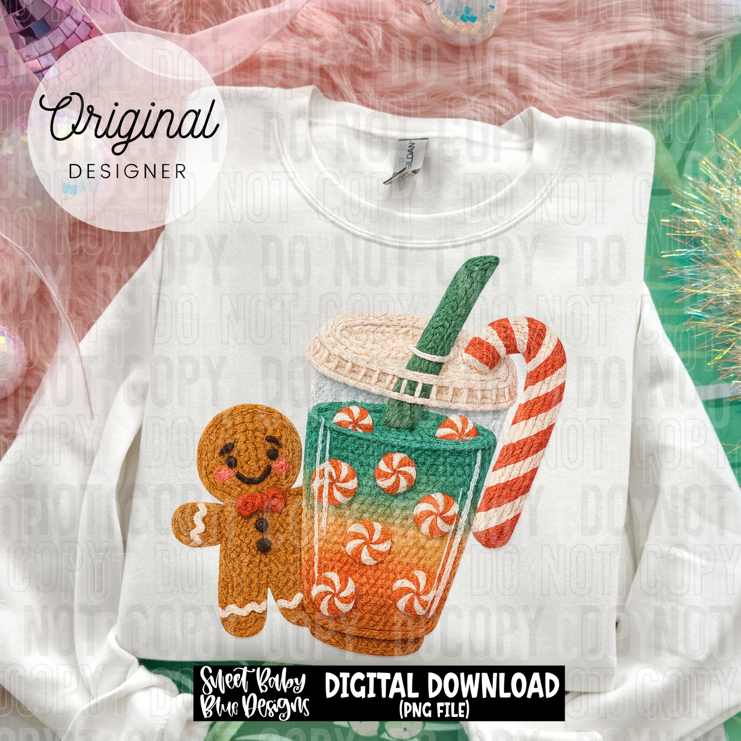 Gingerbread candy cane coffee - Faux yarn - 2025 - PNG file- Digital Download