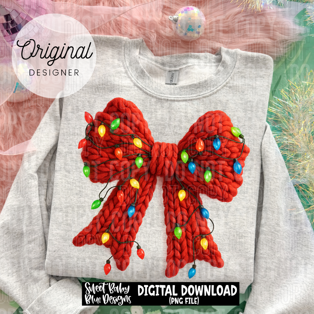 Christmas lights bow - Faux yarn - 2025 - PNG file- Digital Download