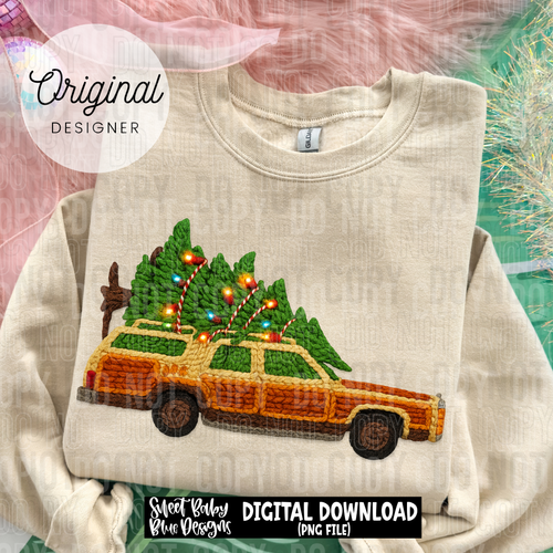 Christmas car- Vacation - Faux yarn - 2025 - PNG file- Digital Download