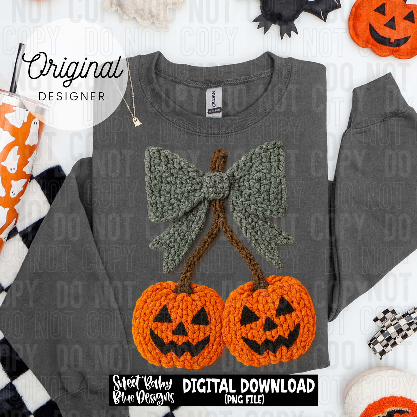 Jack o Lantern bow cherry- Halloween - Faux yarn - 2025 - PNG file- Digital Download