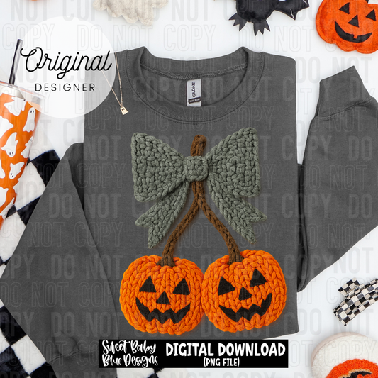 Jack o Lantern bow cherry- Halloween - Faux yarn - 2025 - PNG file- Digital Download