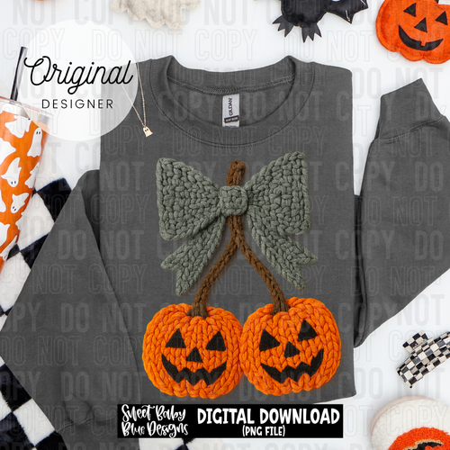 Jack o Lantern bow cherry- Halloween - Faux yarn - 2025 - PNG file- Digital Download