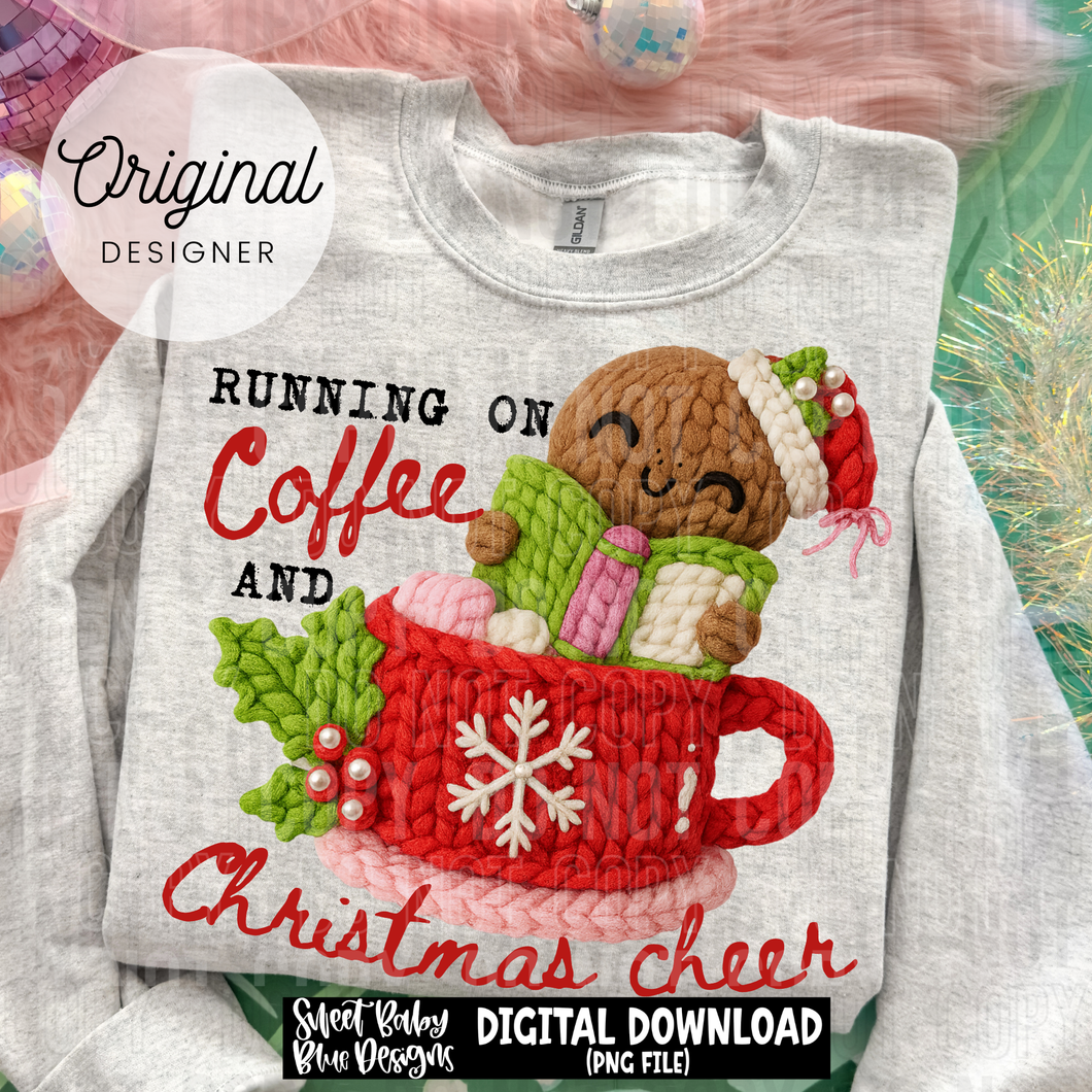 Running on Coffee and Christmas cheer - Faux yarn - 2025 - PNG file- Digital Download