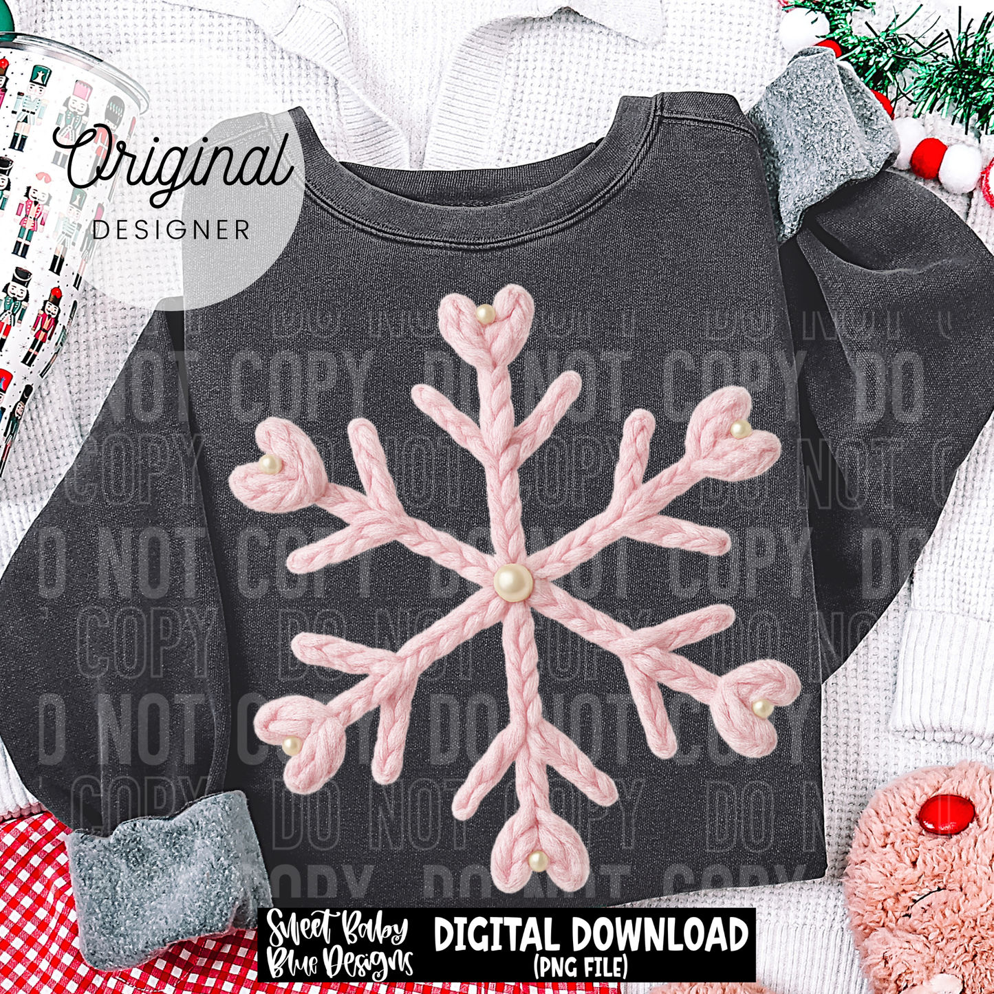 Pink snowflake - Faux yarn - 2025 - PNG file- Digital Download