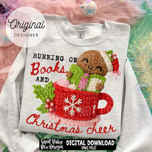 Running on books and Christmas cheer - Faux yarn - 2025 - PNG file- Digital Download