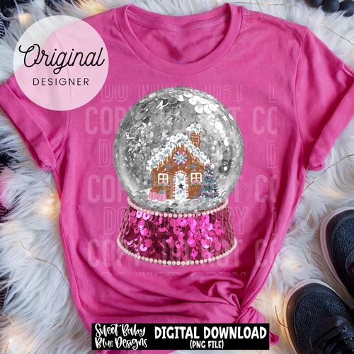 Snow globe pink and silver - Sequins - 2025 - PNG file- Digital Download