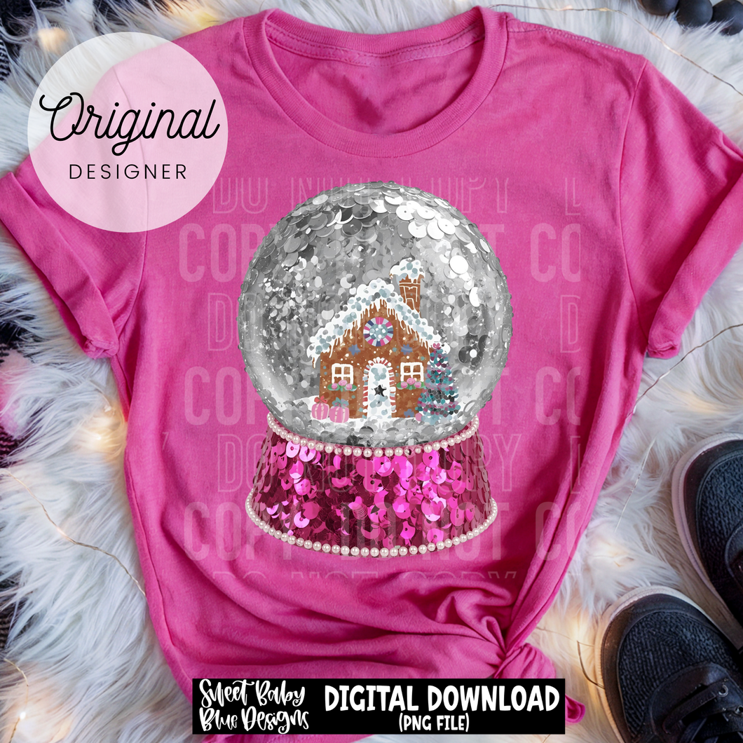 Snow globe pink and silver - Sequins - 2025 - PNG file- Digital Download