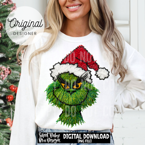 Christmas green yarn face- Faux yarn - 2025 - PNG file- Digital Download