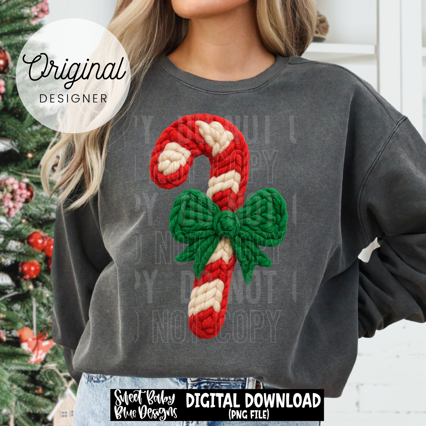 Candy cane bow - Christmas - Faux yarn - 2025 - PNG file- Digital Download
