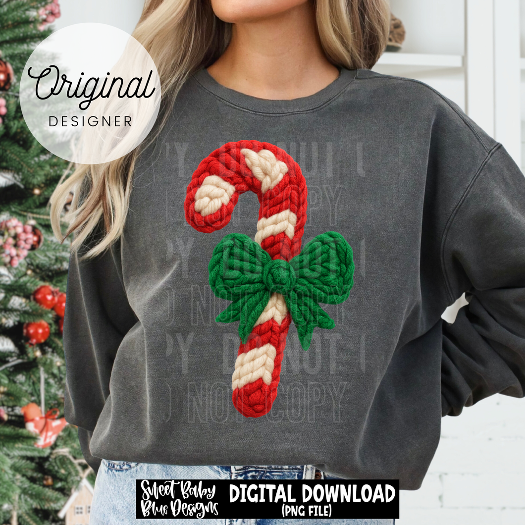 Candy cane bow - Christmas - Faux yarn - 2025 - PNG file- Digital Download