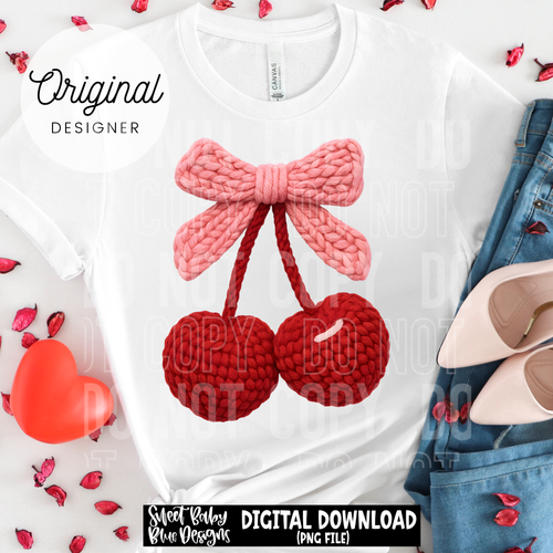 Cherry- Bow- Faux yarn - 2025 - PNG file- Digital Download