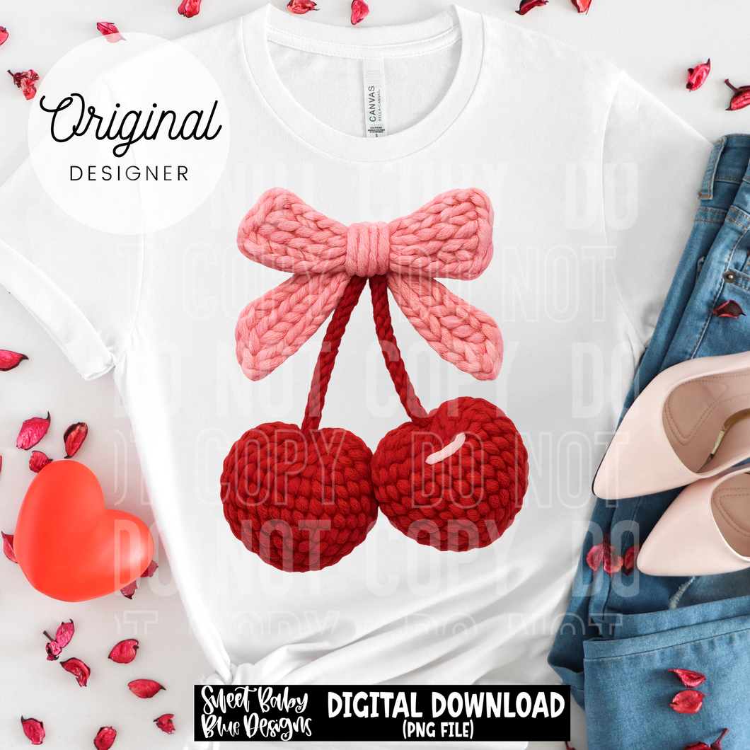 Cherry- Bow- Faux yarn - 2025 - PNG file- Digital Download