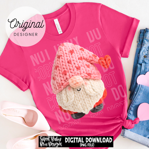 Valentine's Day Gnome - Faux yarn - 2025 - PNG file- Digital Download