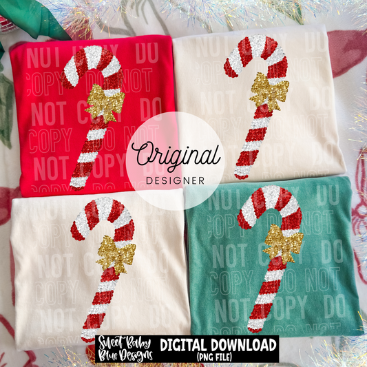 Candy Cane- Faux sequin- 2025 - PNG file- Digital Download