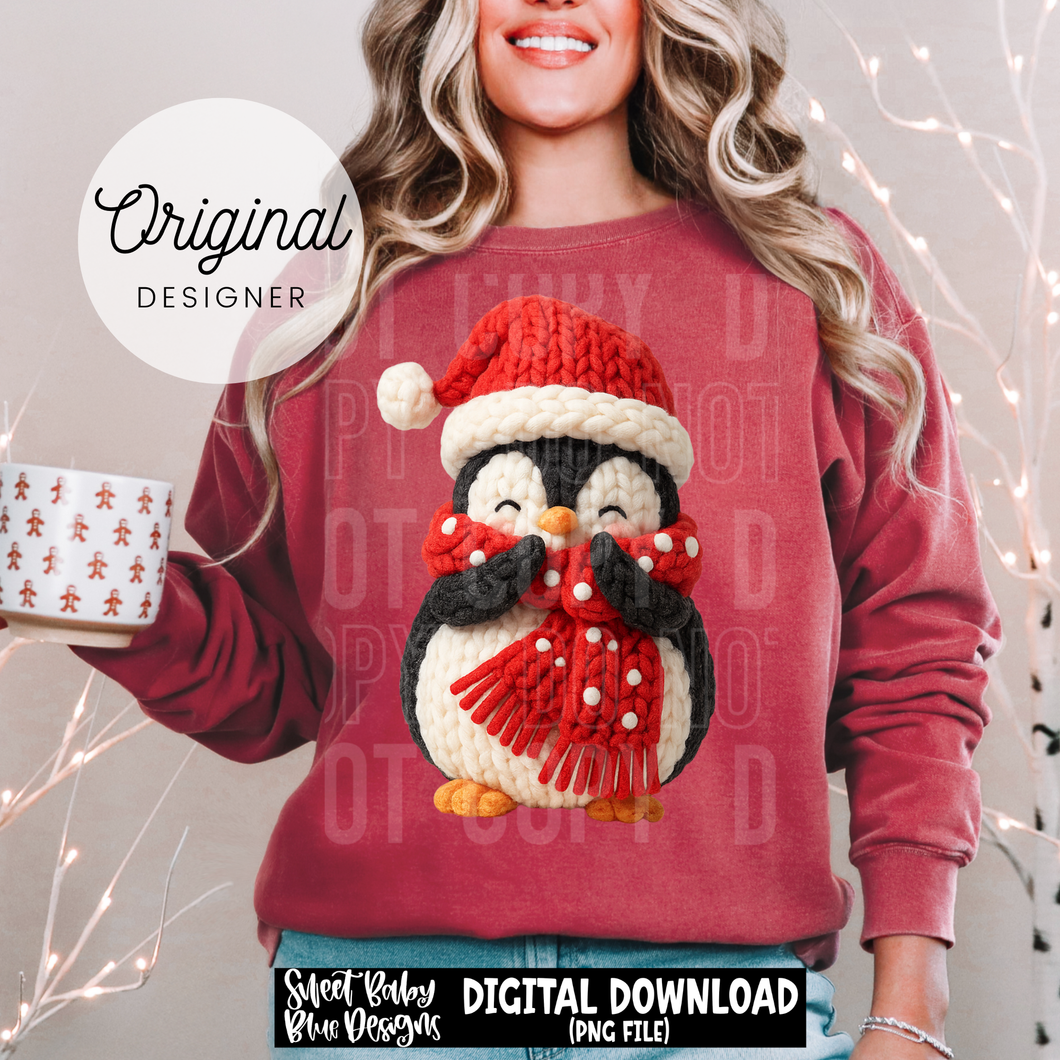 Penguin- Winter - Faux yarn - 2025 - PNG file- Digital Download
