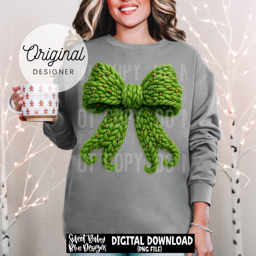 Green Christmas bow - Faux yarn - 2025 - PNG file- Digital Download