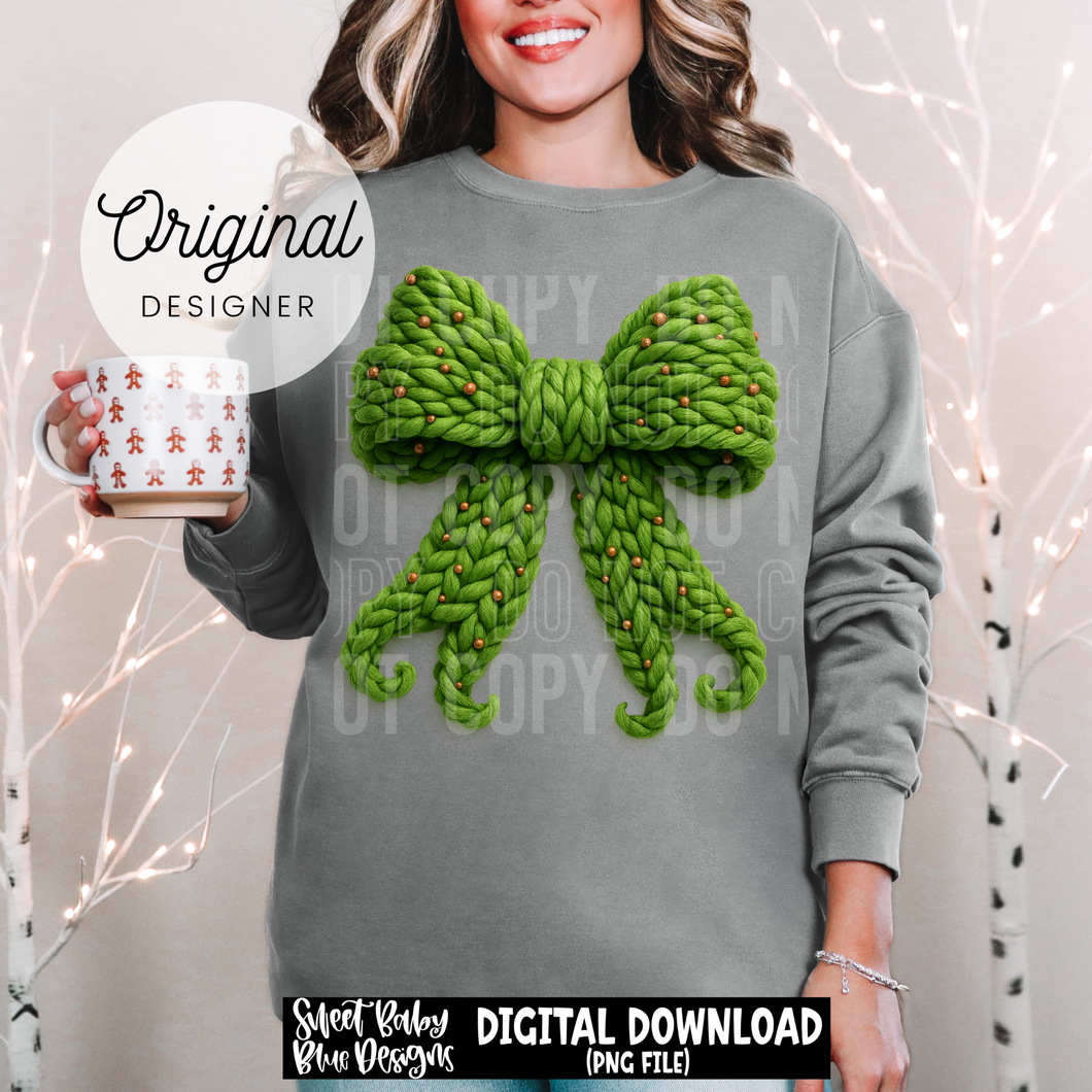 Green Christmas bow - Faux yarn - 2025 - PNG file- Digital Download