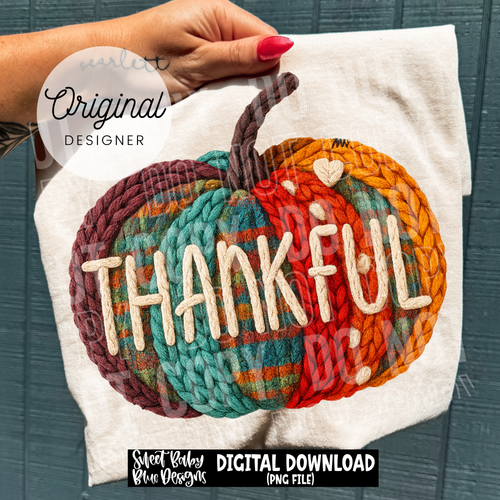 Thankful plaid pumpkin faux yarn - 2025 - PNG file- Digital Download