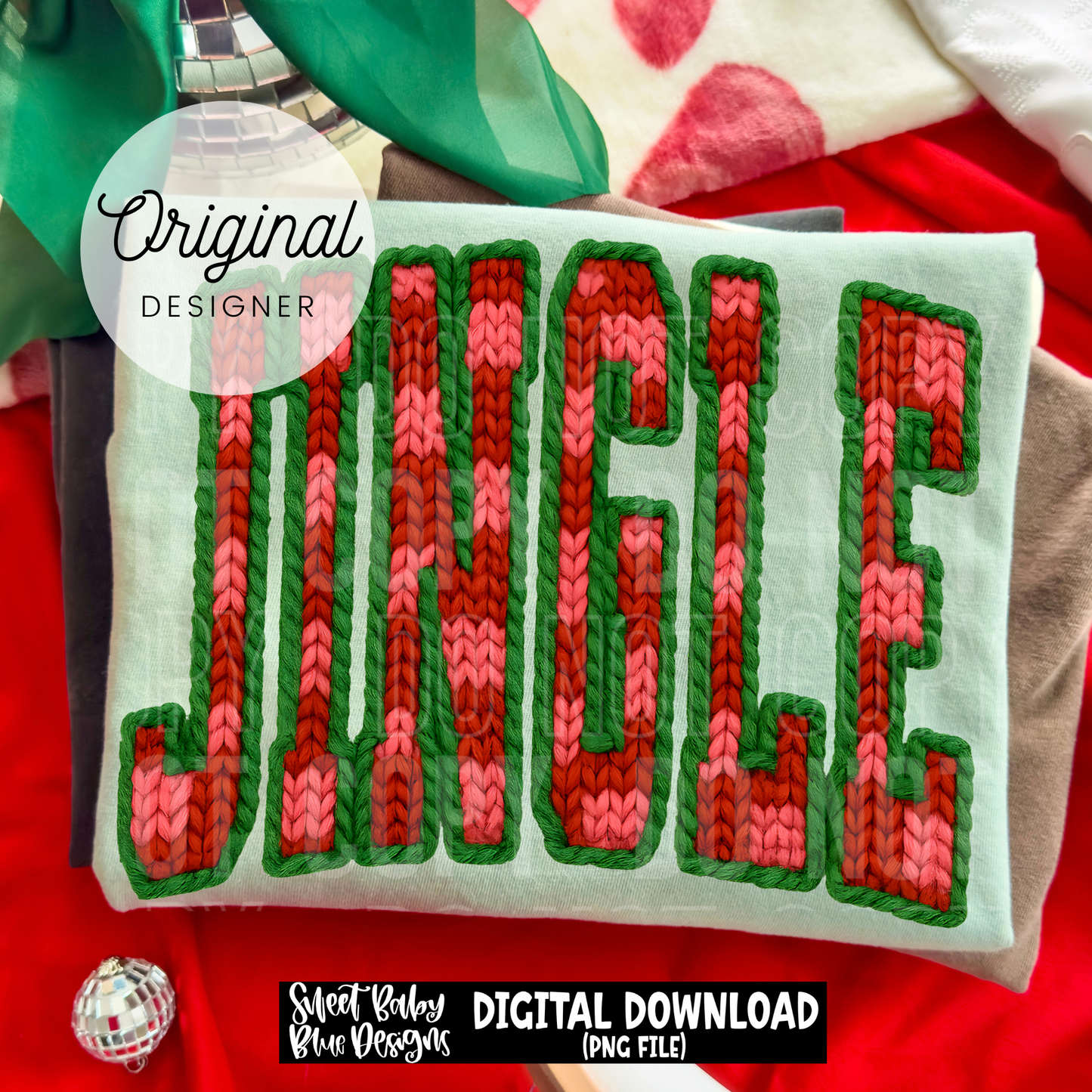 Jingle- Checkered- Faux yarn- Christmas - 2025 - PNG file- Digital Download
