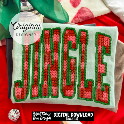 Jingle- Checkered- Faux yarn- Christmas - 2025 - PNG file- Digital Download