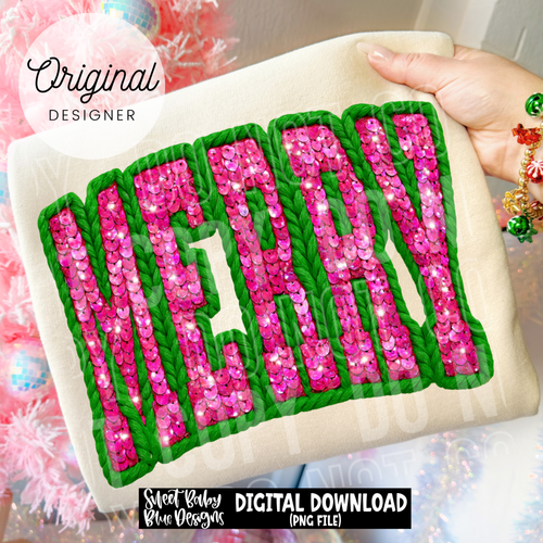 Merry- Faux sequin yarn - 2025 - PNG file- Digital Download