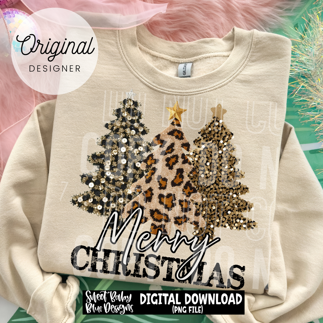 Merry Christmas- Leopard tree- Faux sequins - 2025 - PNG file- Digital Download