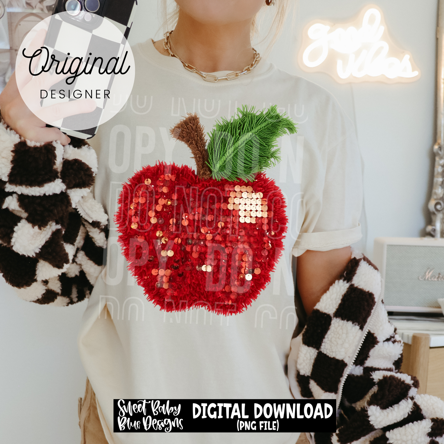 Apple- Faux yarn sequin - 2025 - PNG file- Digital Download