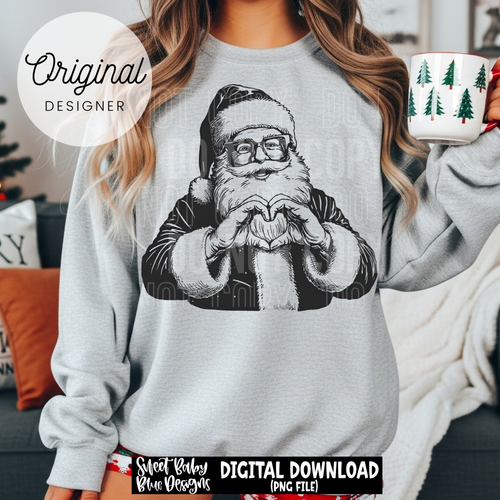 Santa- Hand heart- Christmas - 2025 - PNG file- Digital Download