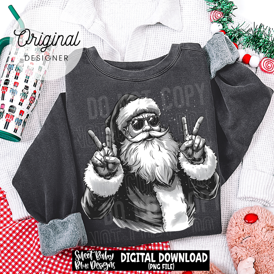 Santa- Peace- Black and White - Christmas - 2025 - PNG file- Digital Download