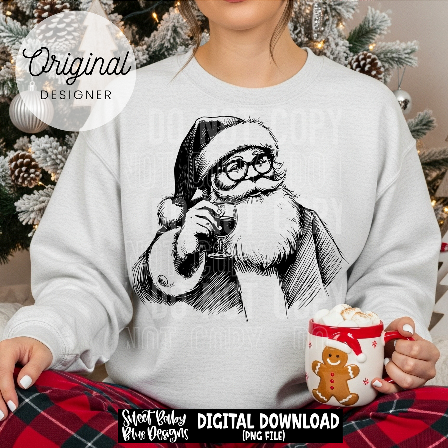 Santa- Wine - Black and White - Christmas - 2025 - PNG file- Digital Download