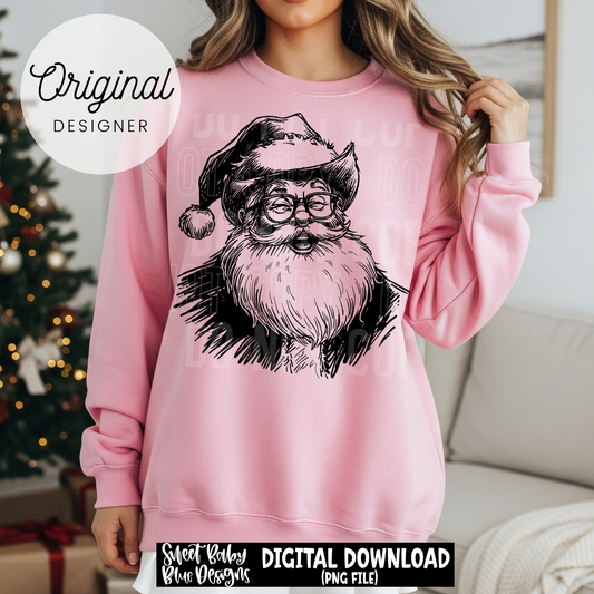 Western Santa- Sketch - Christmas - 2025 - PNG file- Digital Download