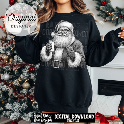 Santa- Milk and cookies- Black and White- Christmas - 2025 - PNG file- Digital Download