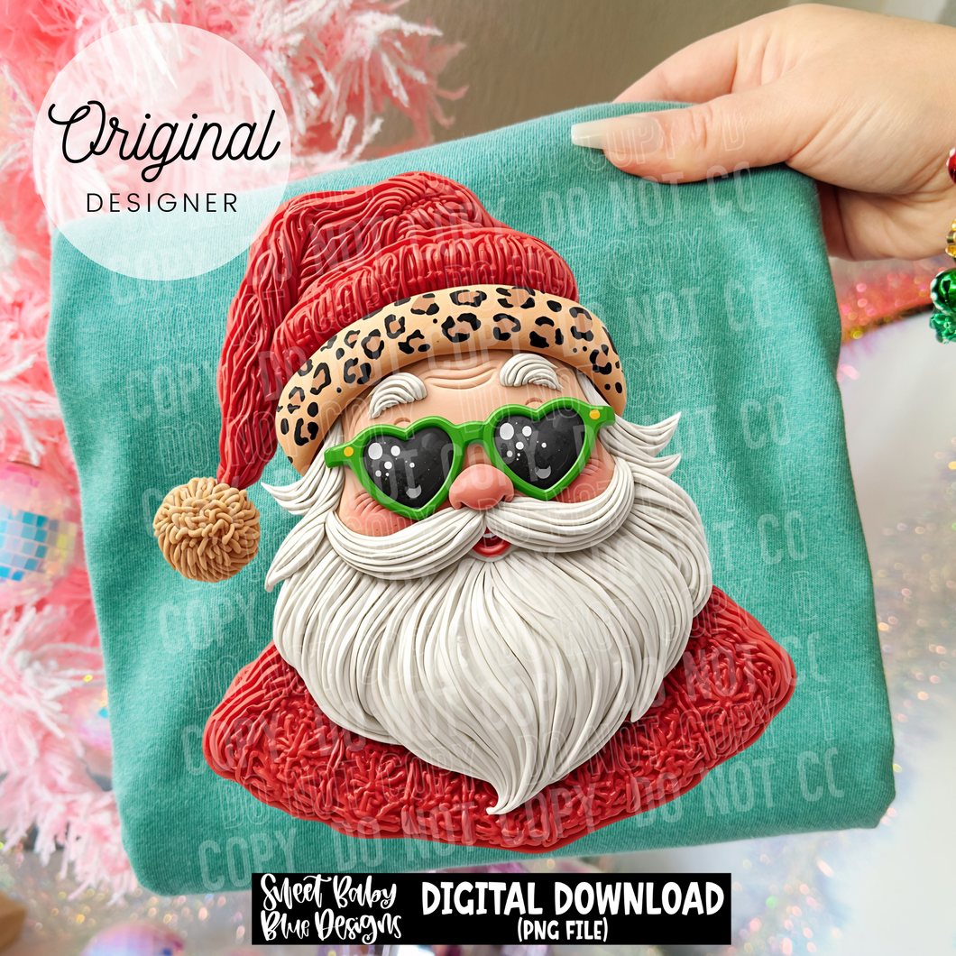 Santa- Leopard hat- Faux detailed- Christmas - 2025 - PNG file- Digital Download