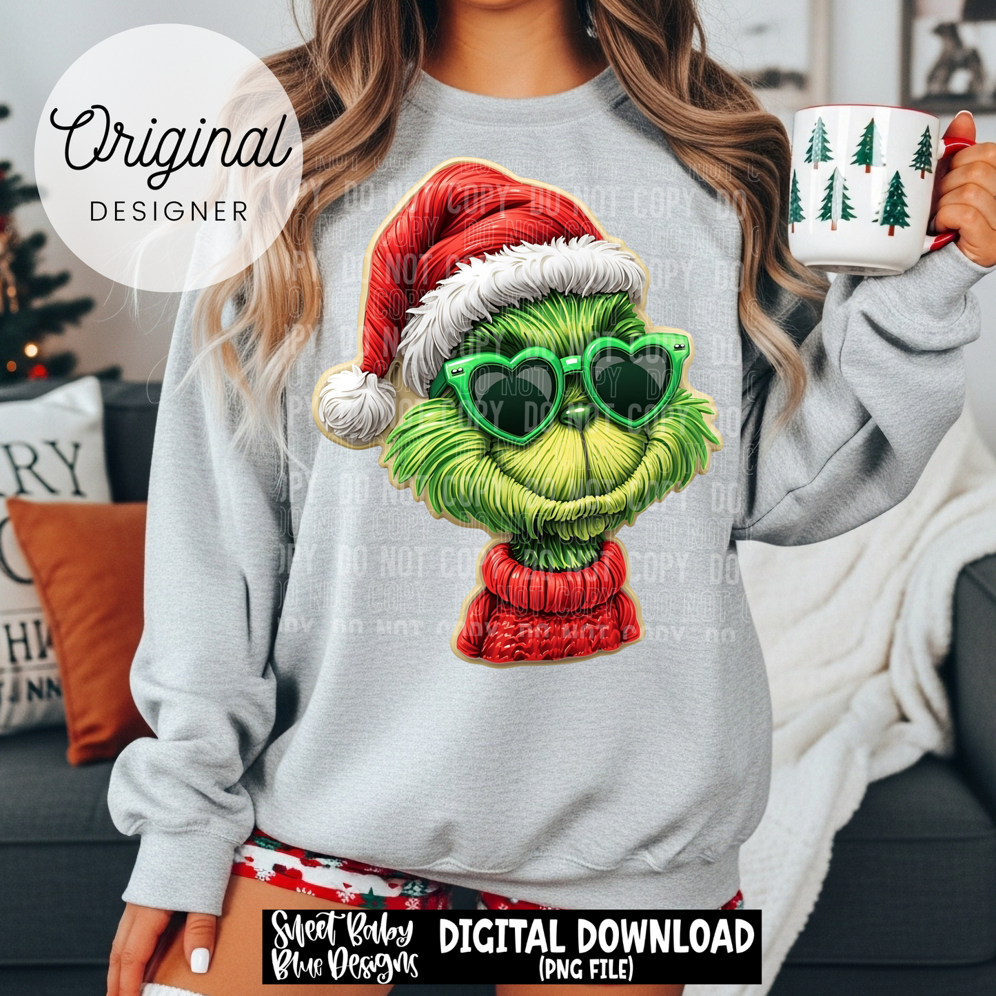 Christmas G- Green glasses- Faux detailed- Christmas - 2025 - PNG file- Digital Download