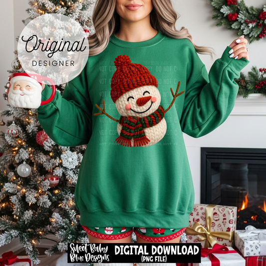 Snowman - Red hat - Faux yarn - Christmas - 2025 - PNG file- Digital Download