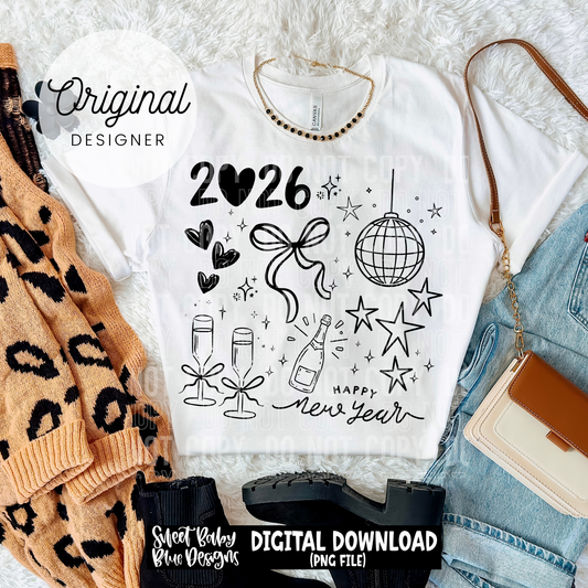 New year doodle - 2025 - PNG file- Digital Download